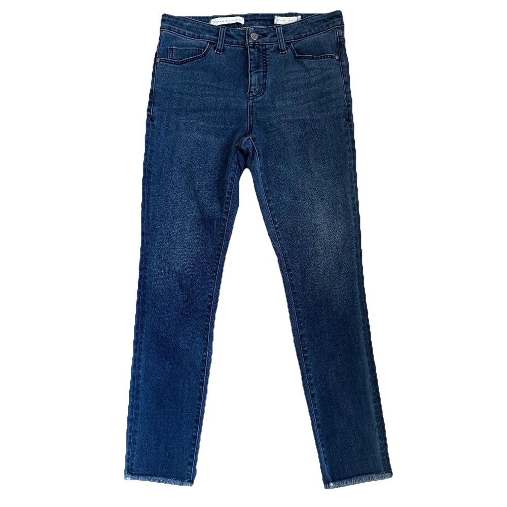 Anthropologie Stretch Dark Wash Party‎ Fray hem straight leg Blue Jeans size 28